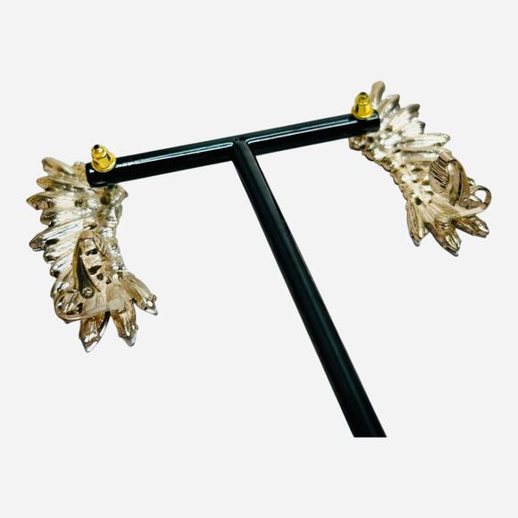 Angel Wings Clear Rhinestone Navettes Convertible Pierced or Clip On Earrings - Picture 3 of 4